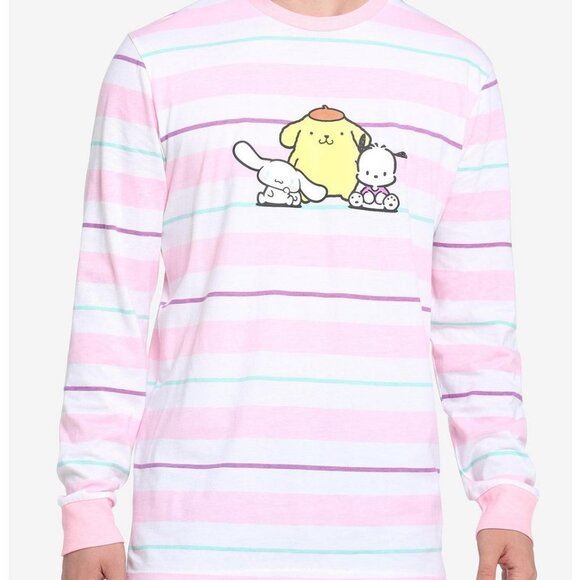 Cinnamoroll Pompompurin Pochacco Stripe Long-Sleeve T-Shirt - Picture 1 of 3